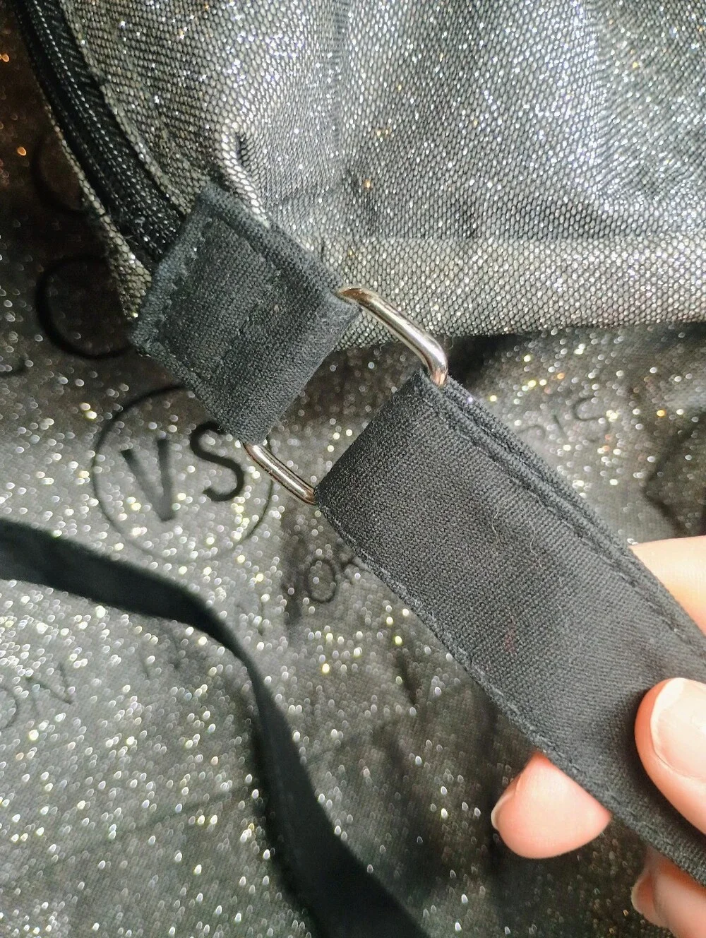 Victoria's Secret Silver Glitter Tote with Black Handles